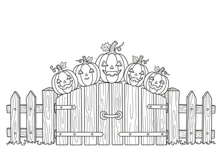 5 Little Pumpkins Sitting on a Gate Coloring Page