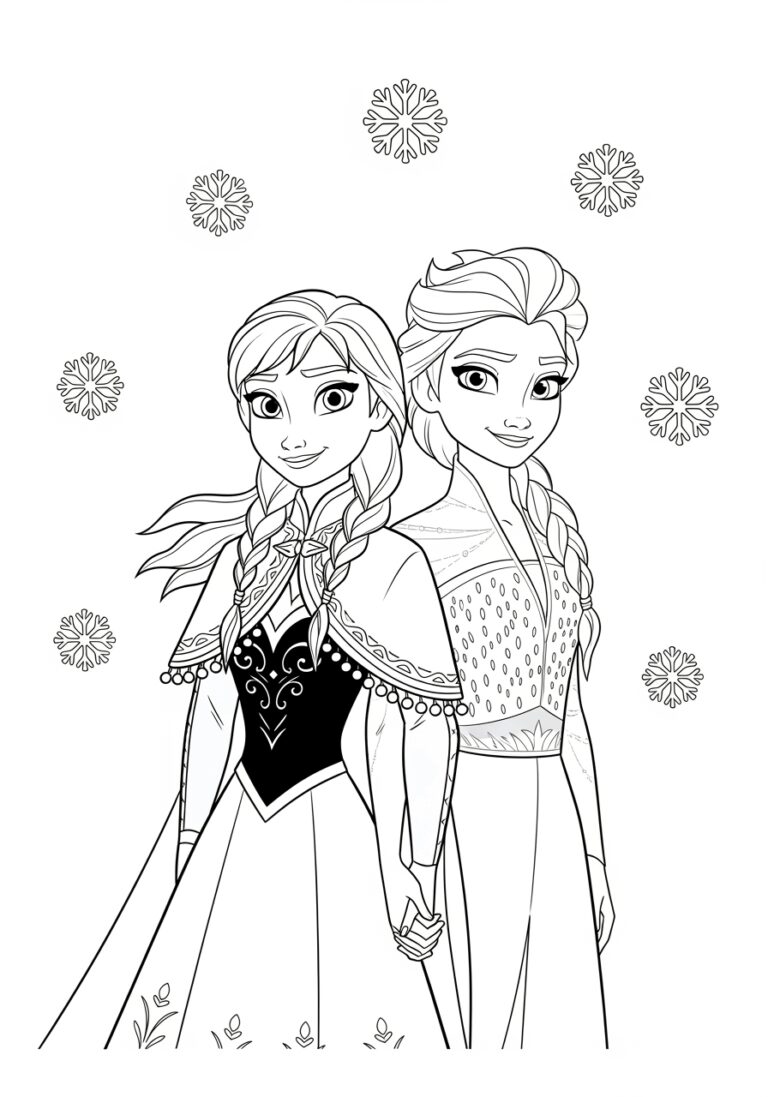 Anna and Elsa Frozen Coloring Page
