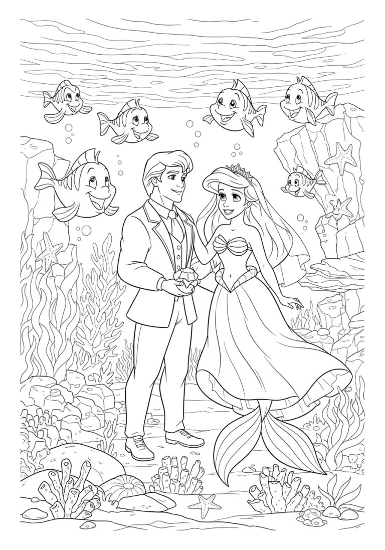 Ariel Wedding Coloring Page