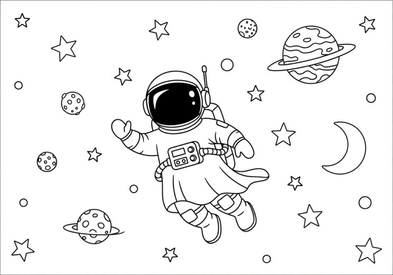 Astronaut Ghost in Space Coloring Page