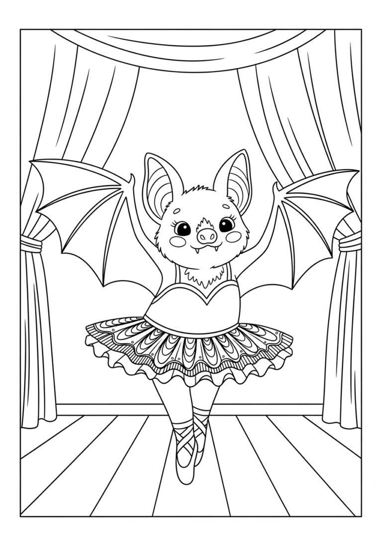 Ballerina Bat in a Tutu Coloring Page