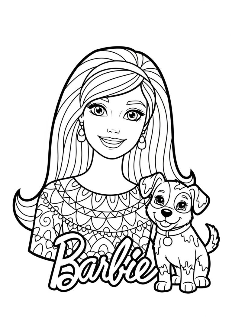 Barbie and Dog Coloring Page