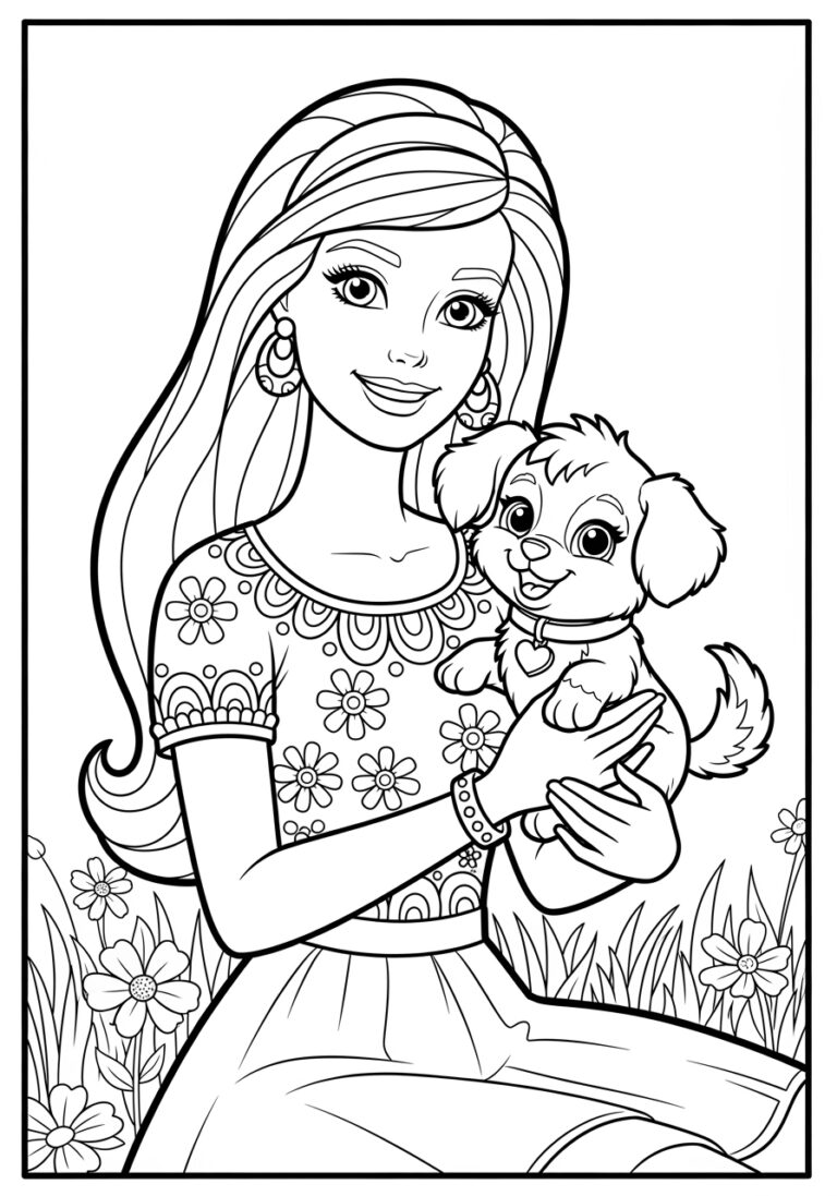 Barbie Puppy Coloring Page to Print and Color