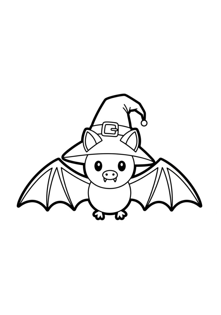 Bat in a Witch Hat Coloring Page