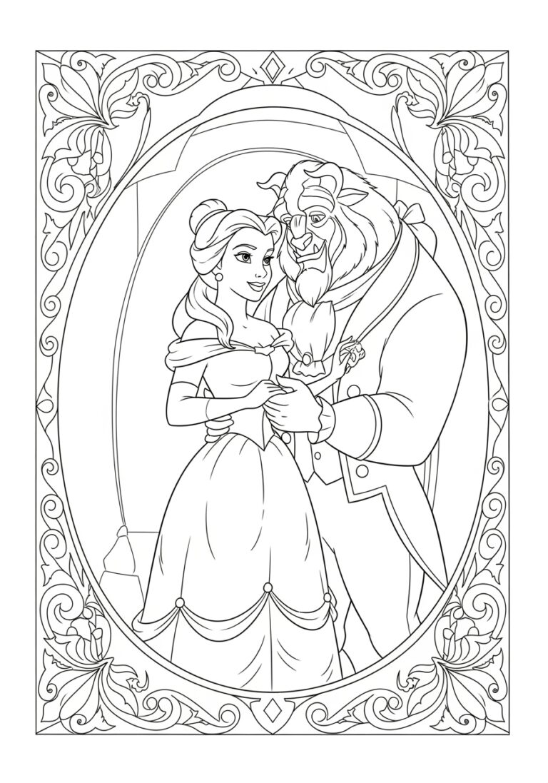 Belle and Beast Coloring Page