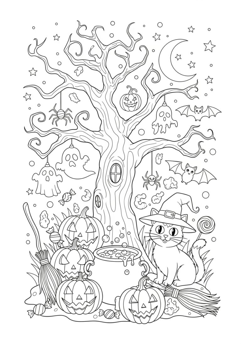 Black and White Halloween Coloring Page