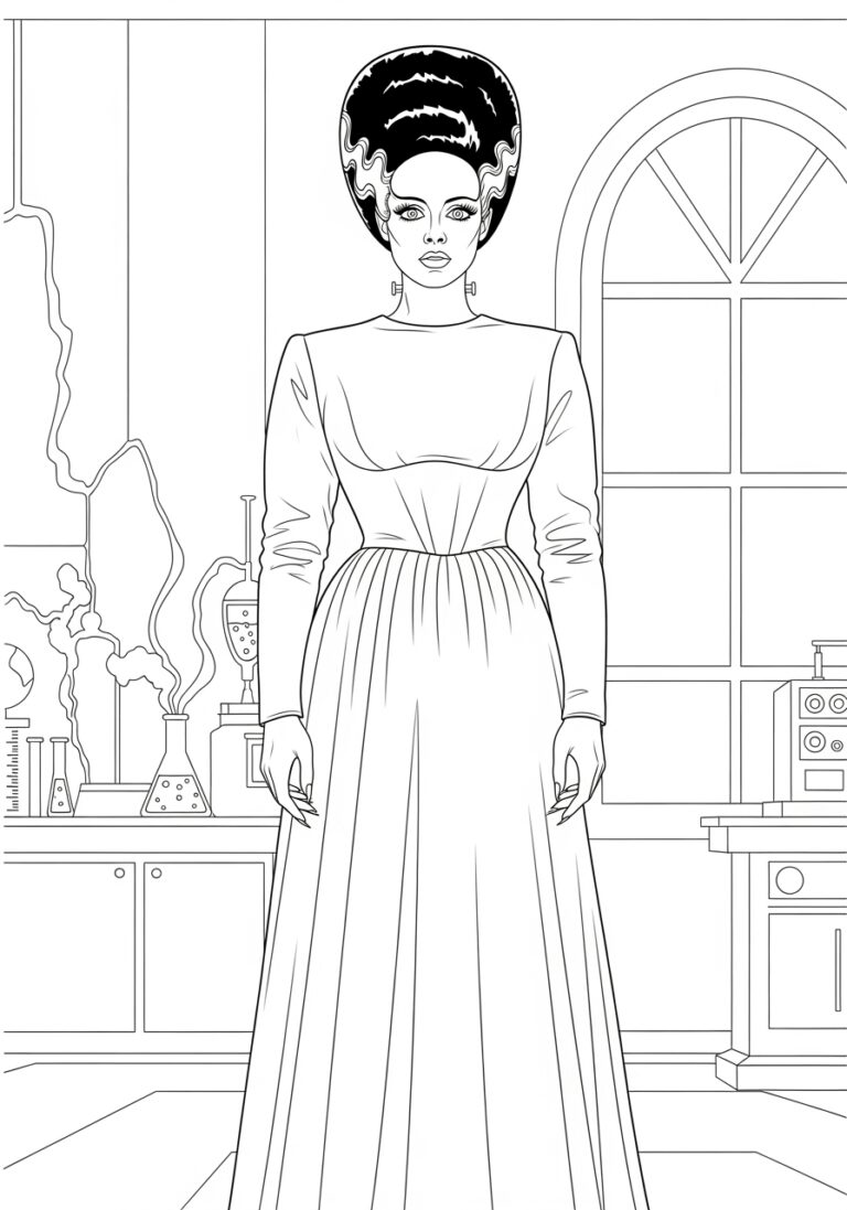 Bride of Frankenstein Coloring Page to Print Out and Color