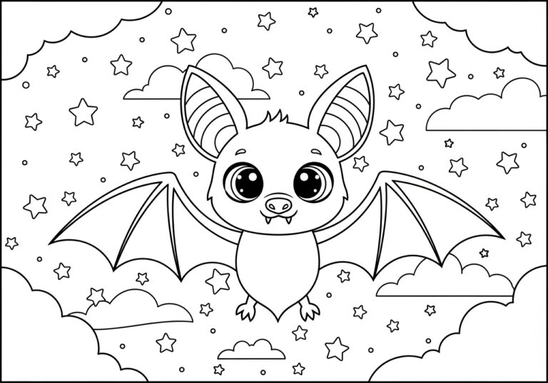 Cartoon Bat with Big Eyes Coloring Page