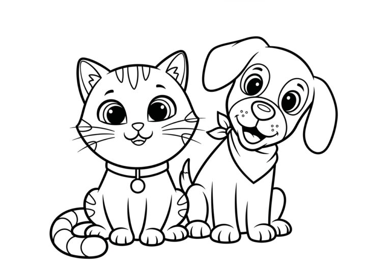 Cartoon Cat and Cartoon Dog Coloring Page