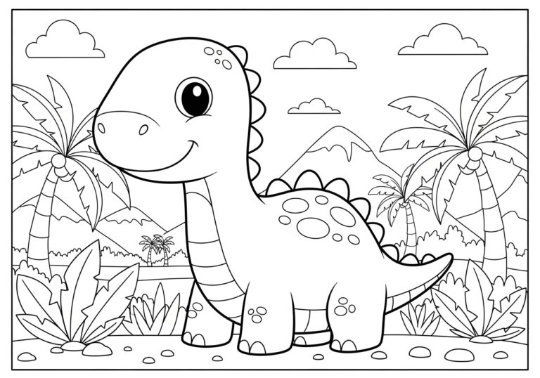 Cartoon Dinosaur Coloring Page to Print Out and Color