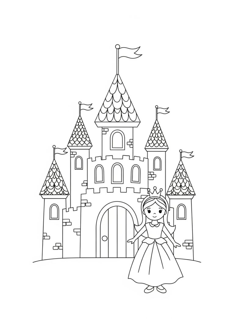 Castle and Princess Coloring Page