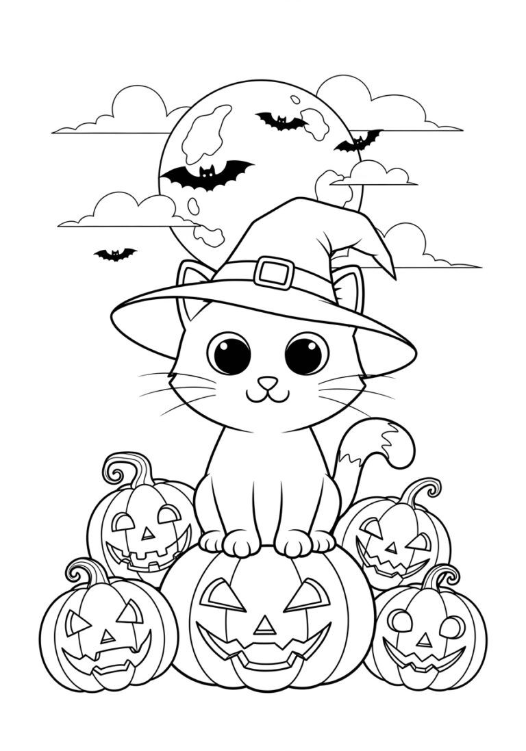 Cat Halloween Coloring Page