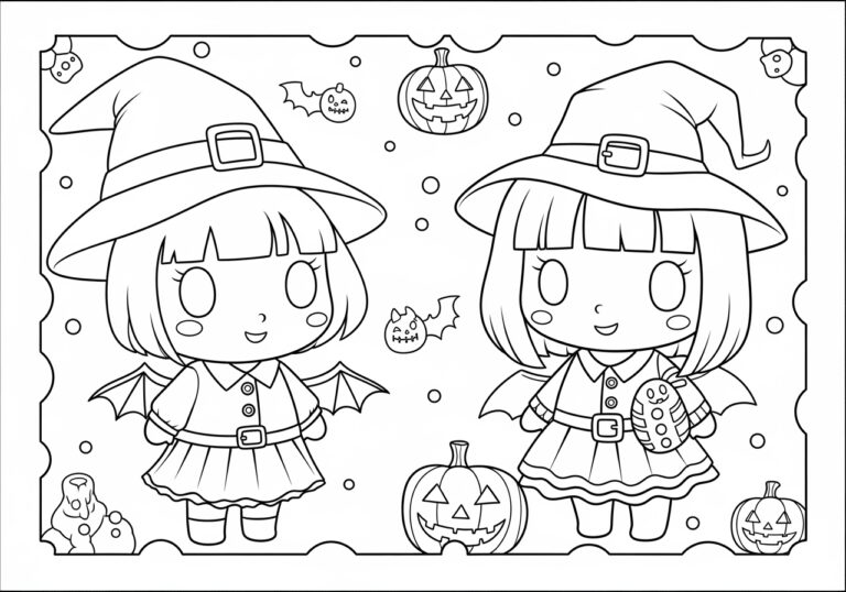 Chibi Halloween Coloring Page