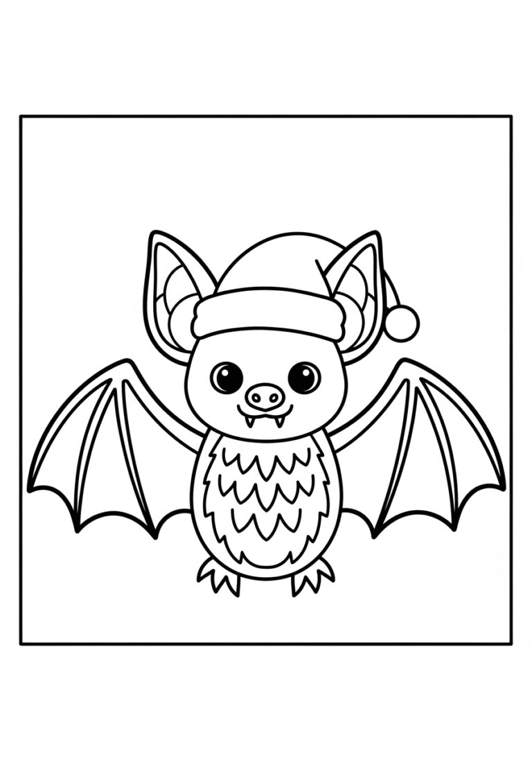 Christmas Bat Wearing a Santa Hat Coloring Page