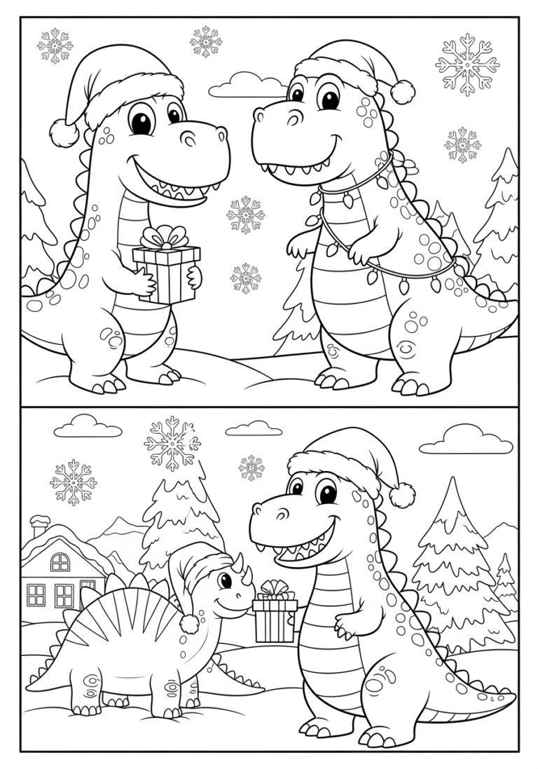 Christmas Dinosaur Coloring Sheet to Print Out and Color