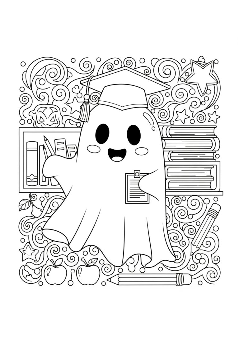 Classroom Reward Badge Ghost Coloring Page