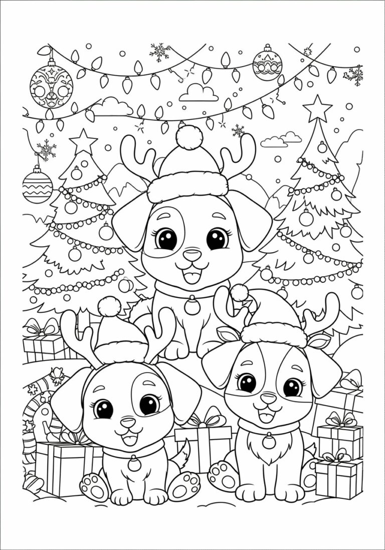 Cute Christmas Puppy Coloring Page