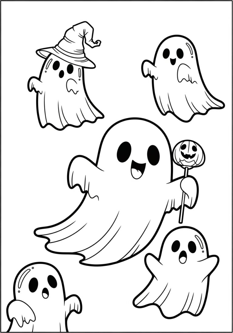 Cute Ghost Coloring Page to Print and Color