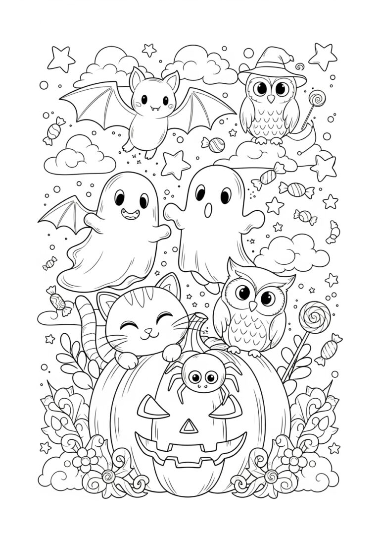 Cute Halloween Coloring Page for Adults