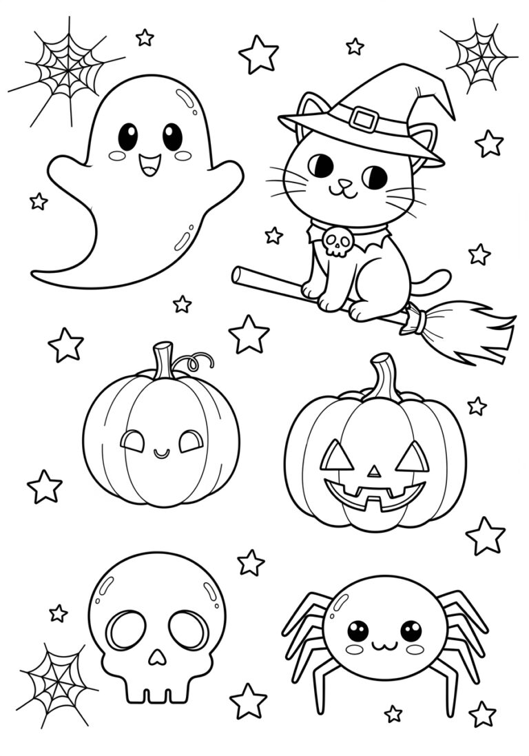 Cute Happy Halloween Coloring Page to Print Out and Color