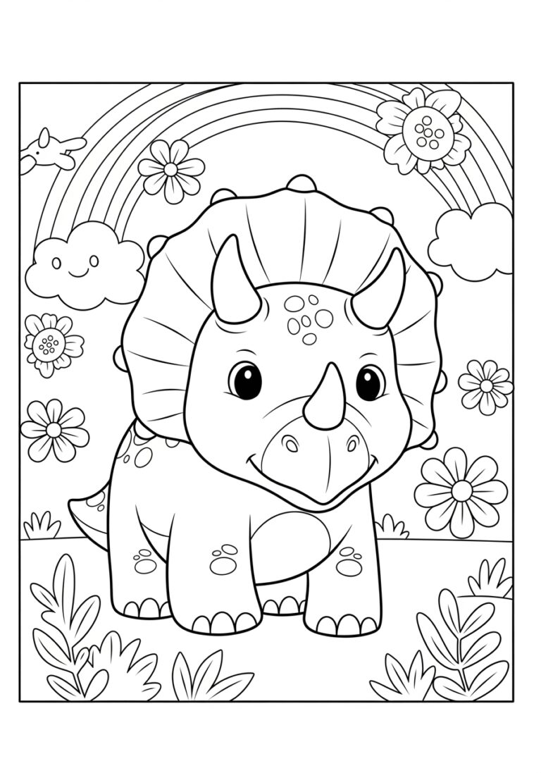 Cute Triceratops Picture to Print Out and Color