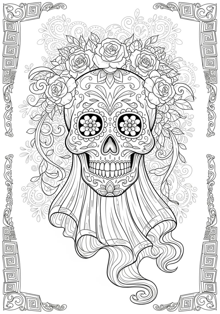 Dia de los Muertos Sugar Skull Ghost Coloring Page
