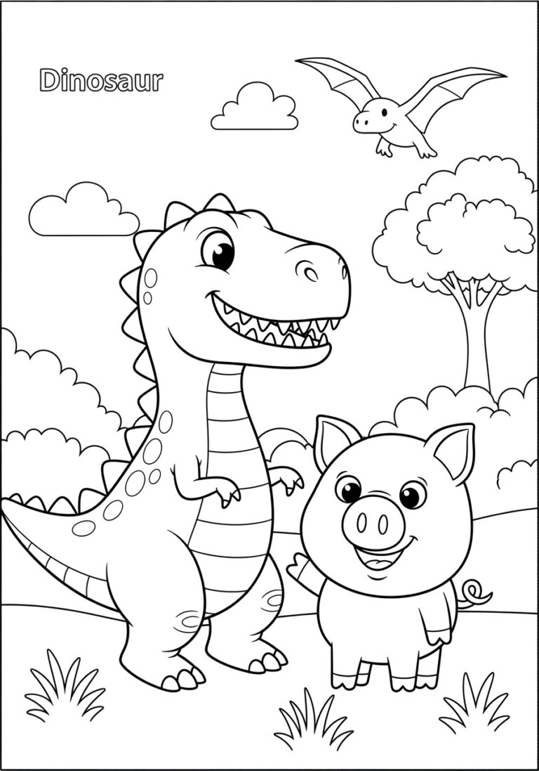 Dino Piggy Coloring Page to Print and Color