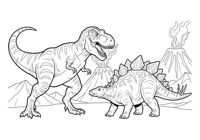 Dinosaur Battle Coloring Page to Print Out and Color