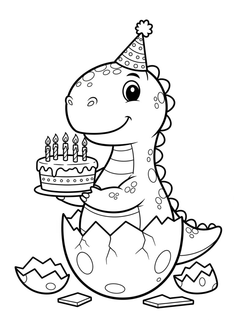 Dinosaur Birthday Coloring Page to Print Out and Color