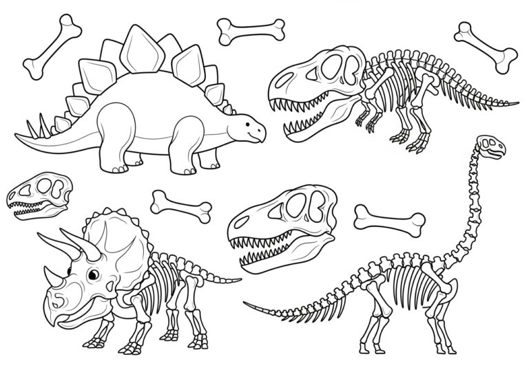 Dinosaur Bone Coloring Page to Print and Color
