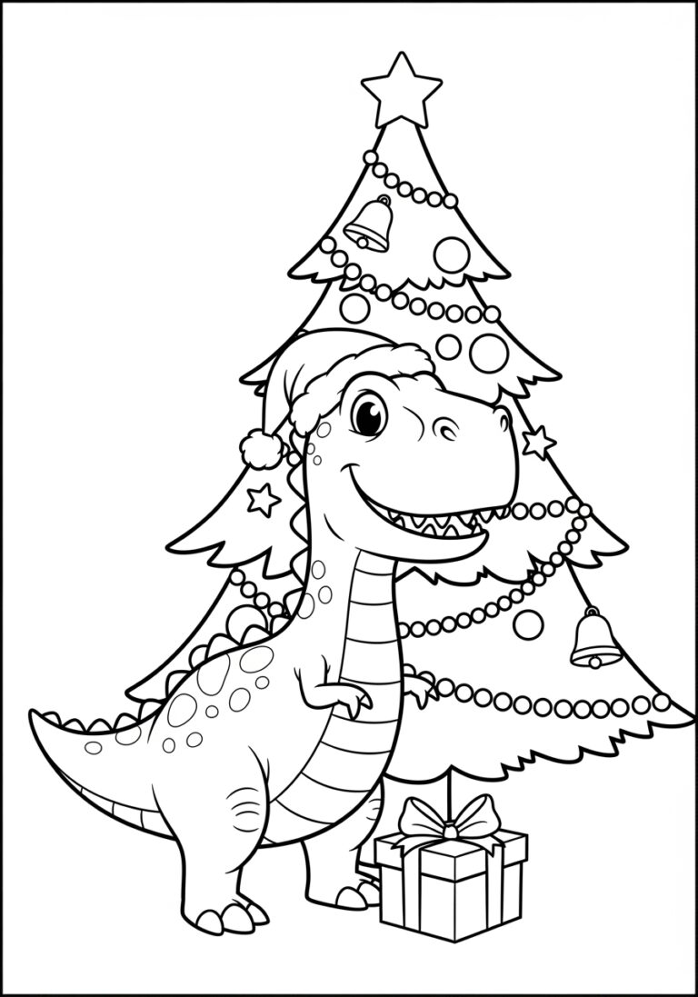 Dinosaur Christmas Tree Coloring Page