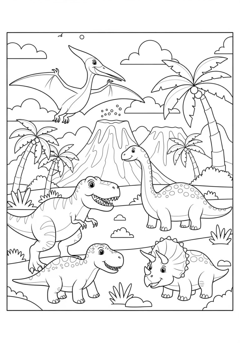 Dinosaur Color Page for Preschool