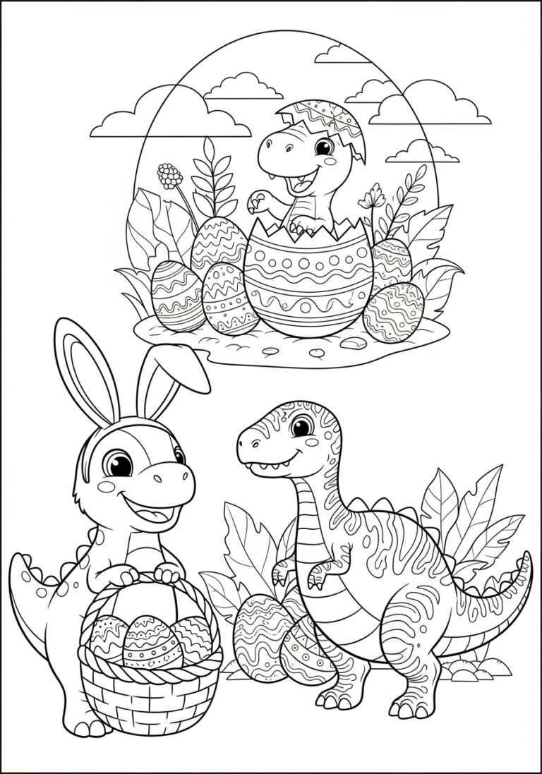 Dinosaur Easter Coloring Page to Print Out and Color