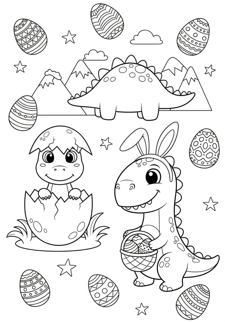 Dinosaur Easter Egg Coloring Page to Print Out and Color