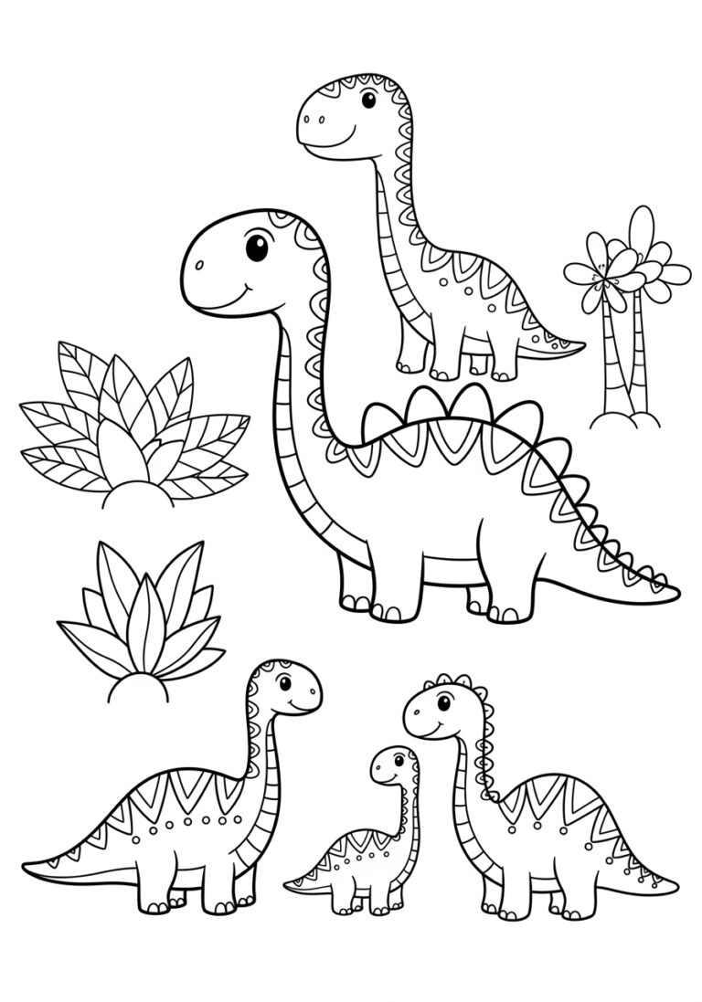 Dinosaur Family Coloring Page to Print and Color