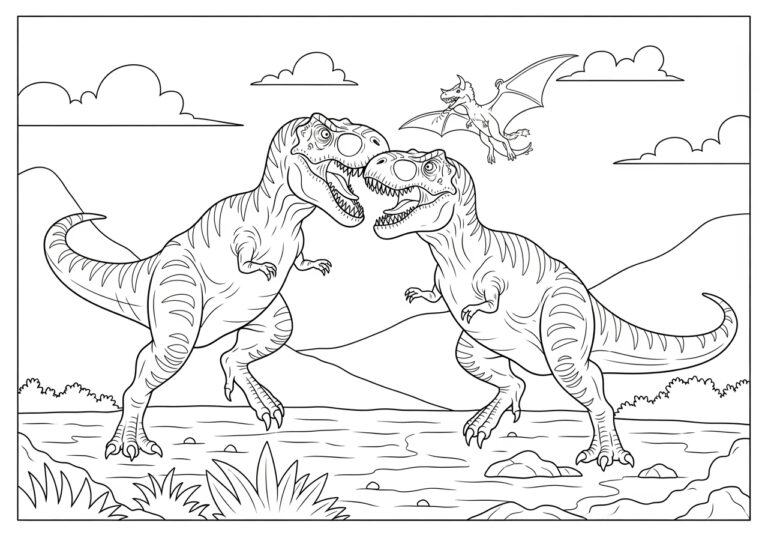 Dinosaur Fight Coloring Page to Print and Color