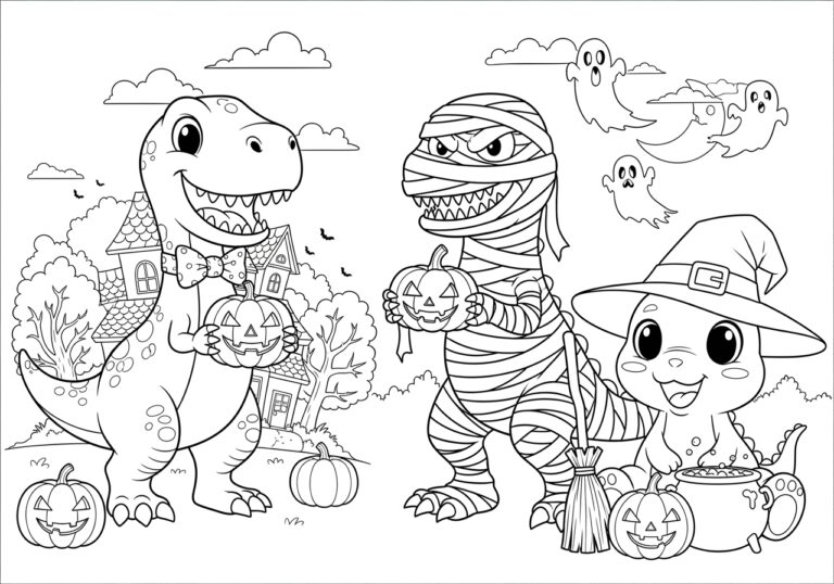 Dinosaur Halloween Coloring Page