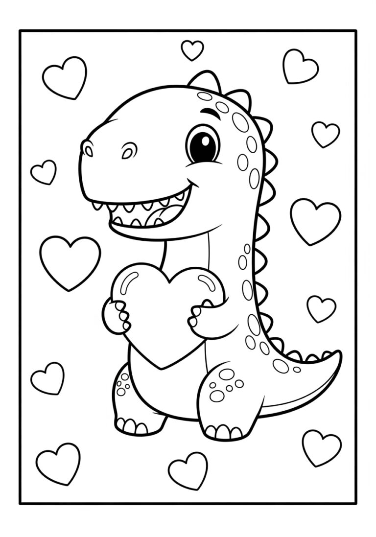 Dinosaur Heart Coloring Page