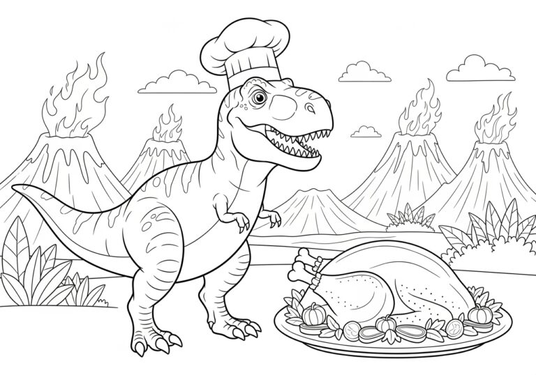 Dinosaur Thanksgiving Coloring Page to Print and Enjoy