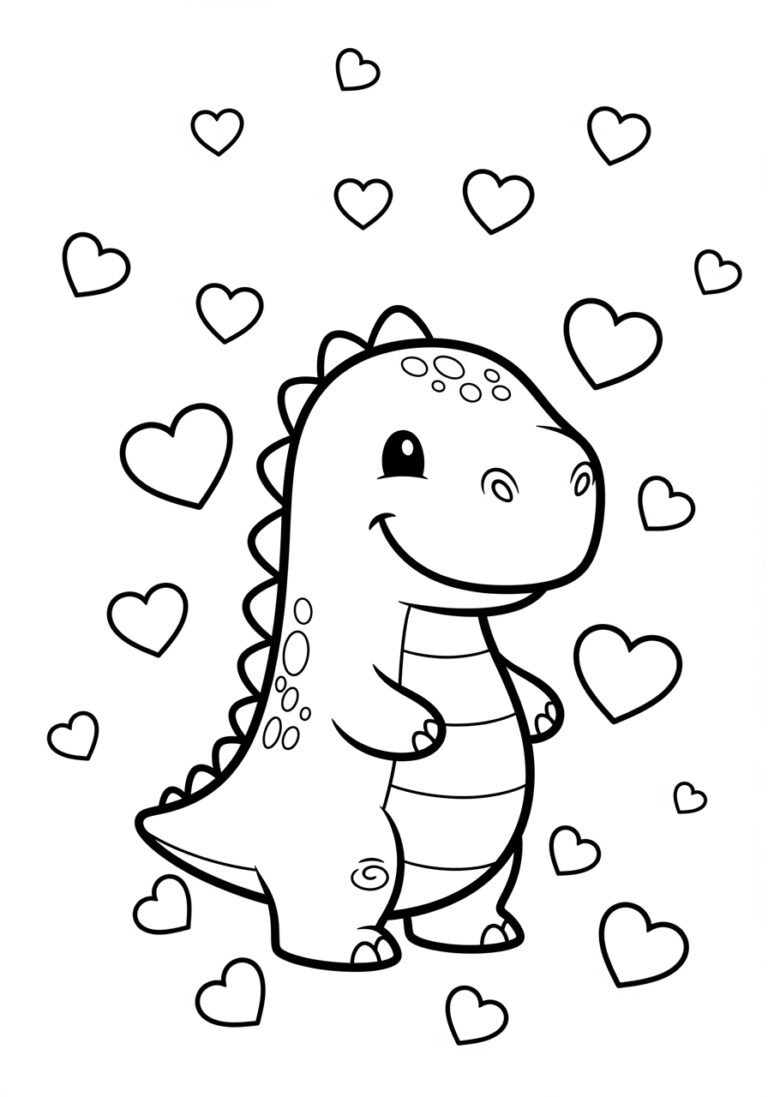 Dinosaur Valentine’s Day Coloring Page