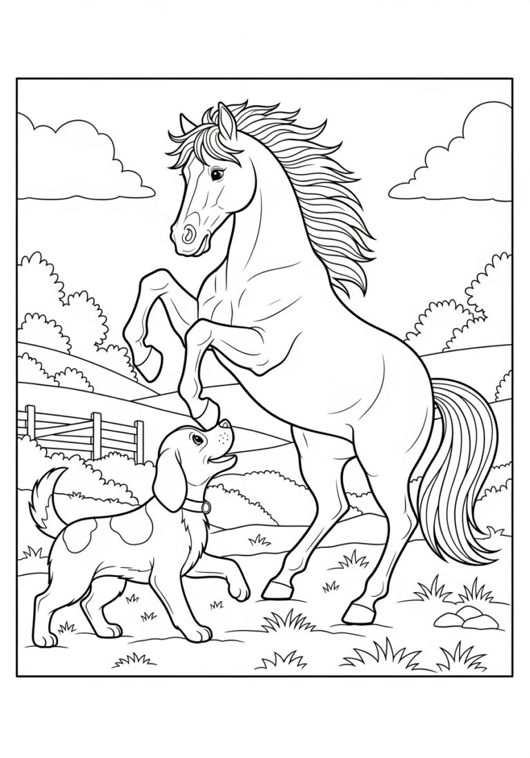 Dog and Horse Coloring Page