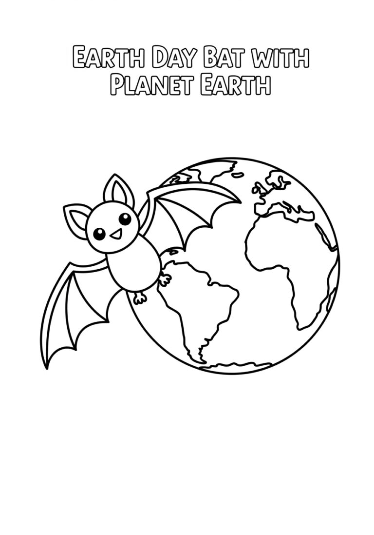 Earth Day Bat with Planet Earth Coloring Page