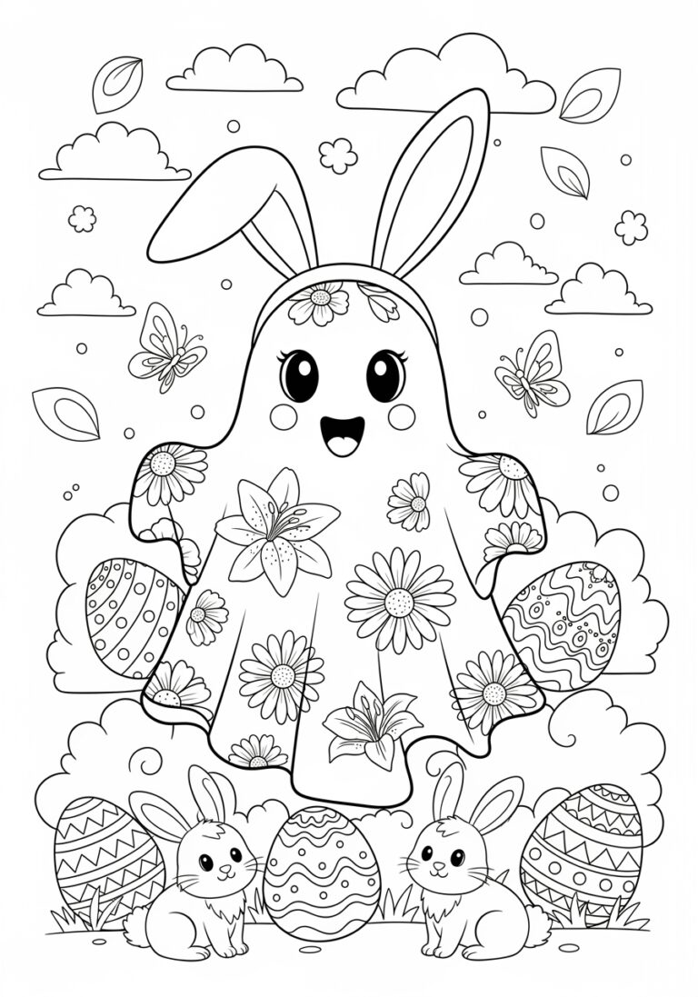 Easter Ghost with Bunny Ears Coloring Page