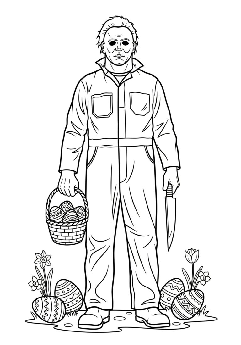 Easter Michael Myers with Egg Basket Coloring Page