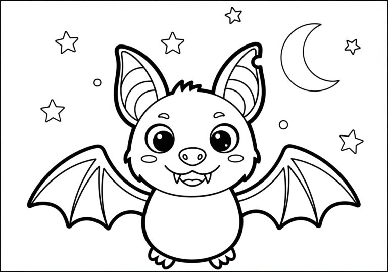 Easy Kindergarten Bat Coloring Page