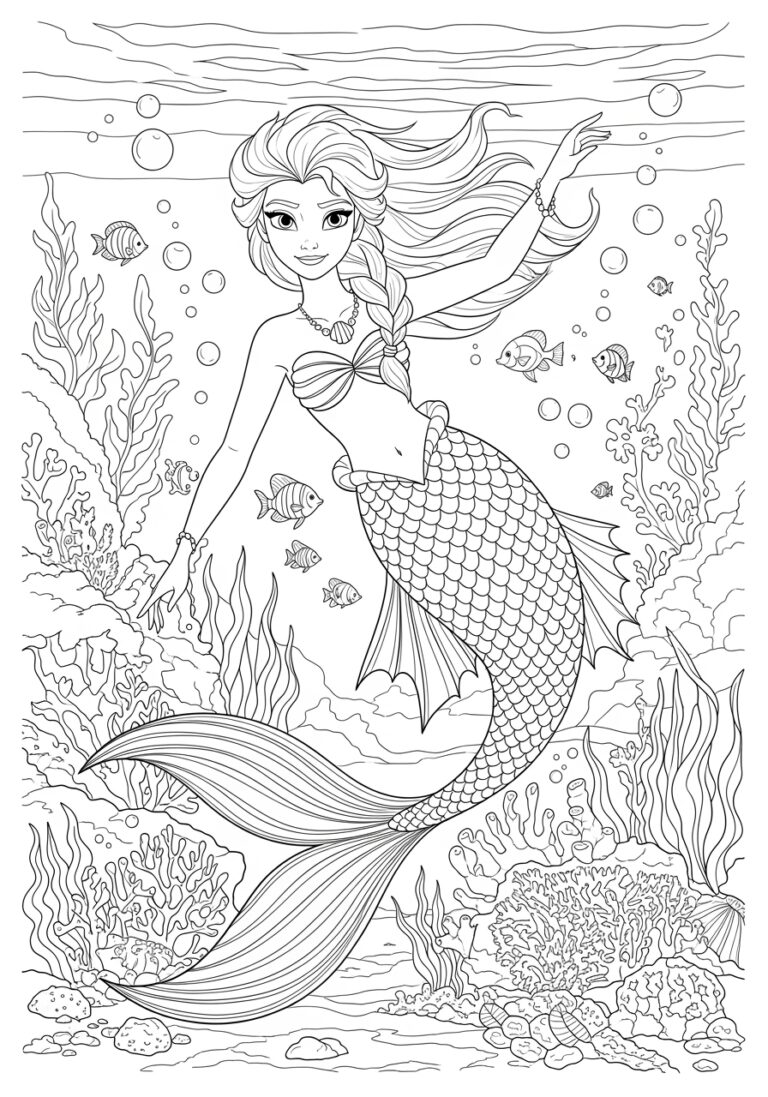 Elsa Mermaid Coloring Page