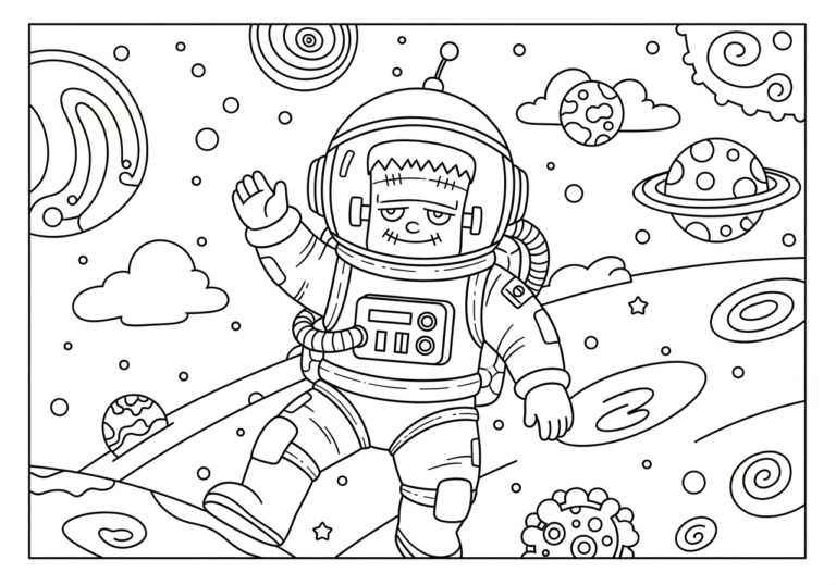 Frankenstein Astronaut in Space Coloring Page