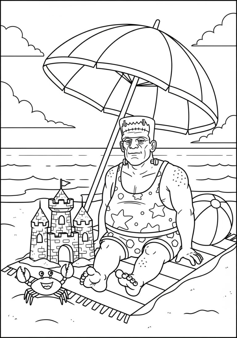 Frankenstein at the Beach Coloring Page