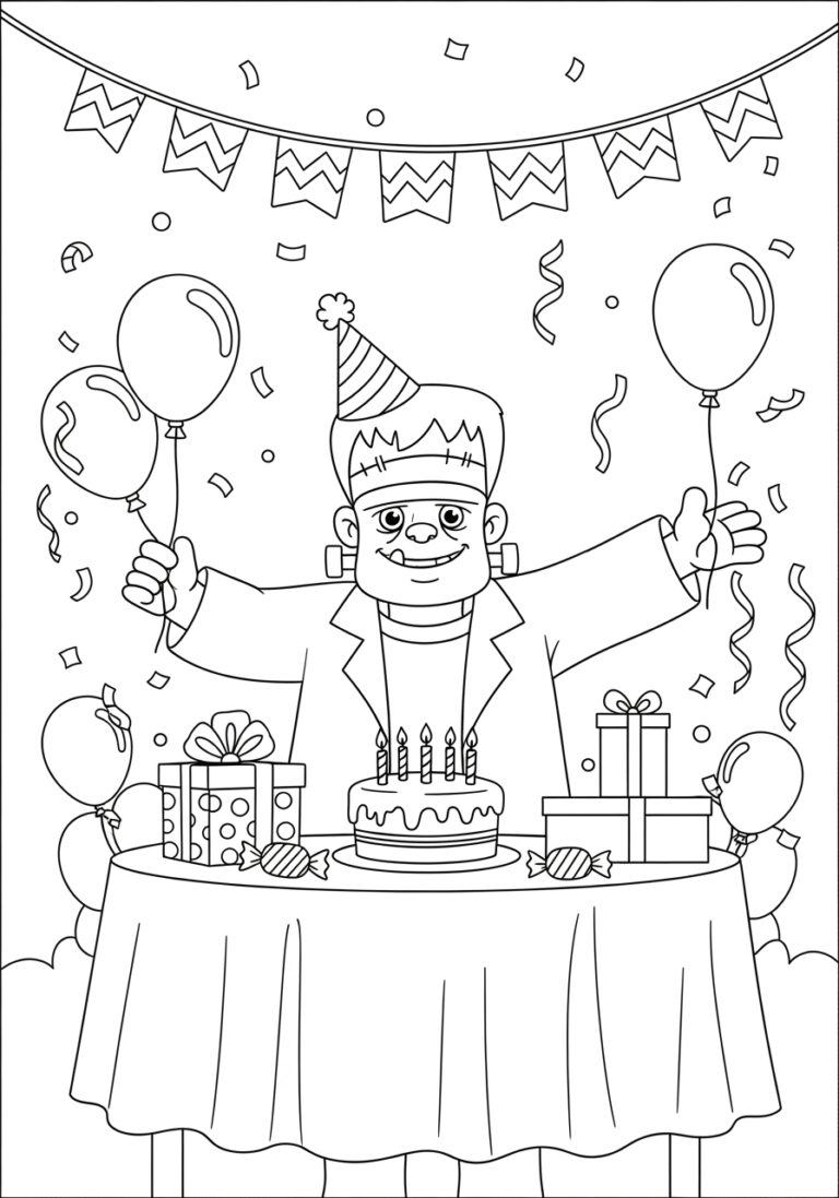 Frankenstein Birthday Party Coloring Page