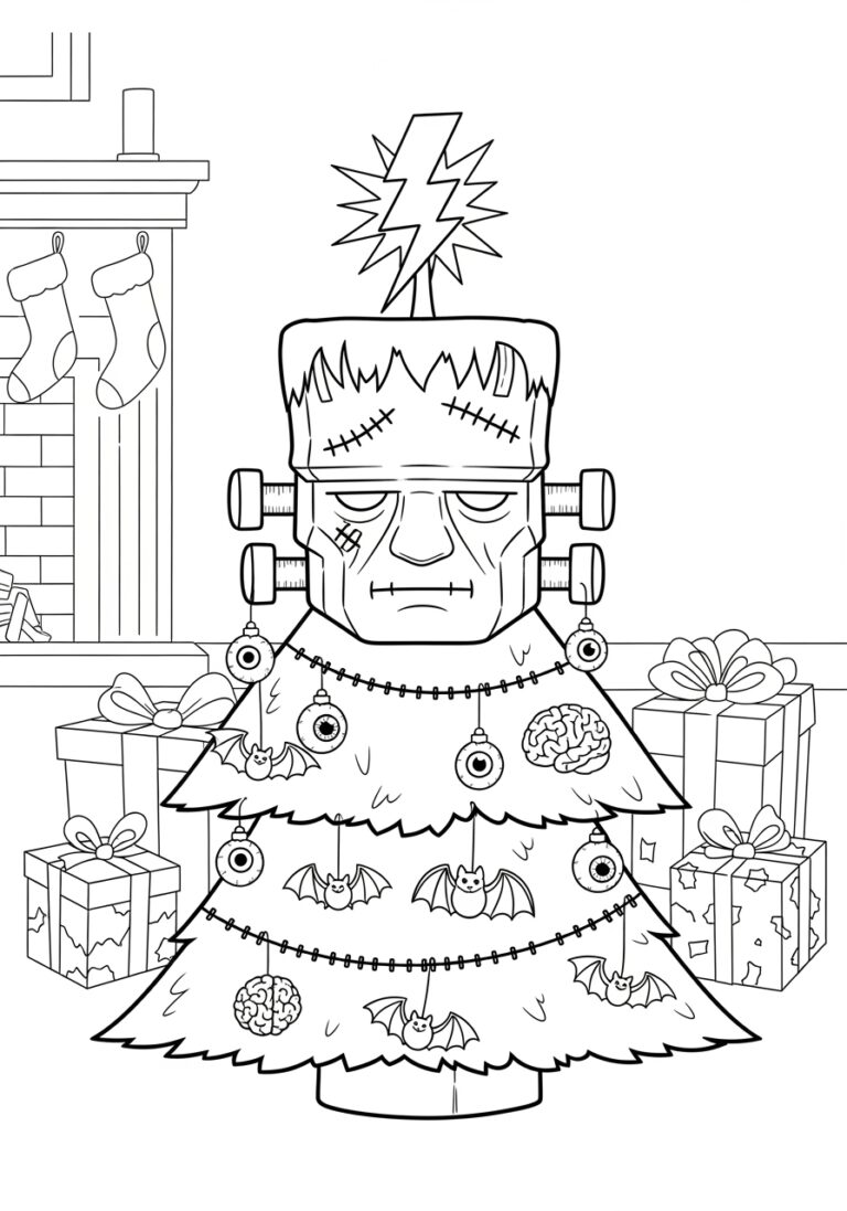 Frankenstein Christmas Tree Coloring Page